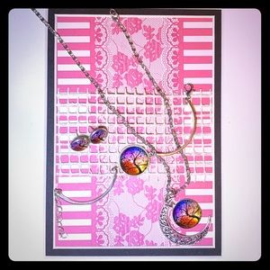 Set - bracelet, studs, and necklace - cabochon